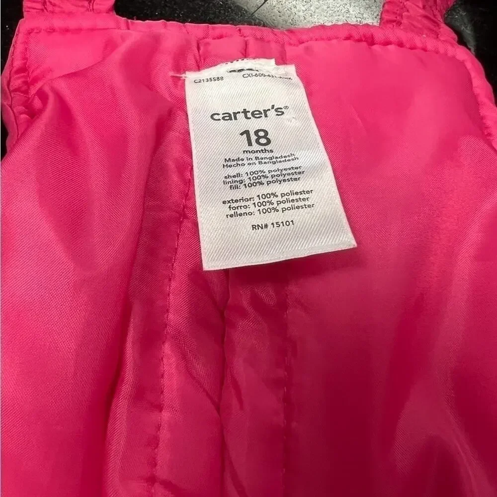 CARTERS PINK GIRLS SNOW BIBS SIZE 18MO MINT